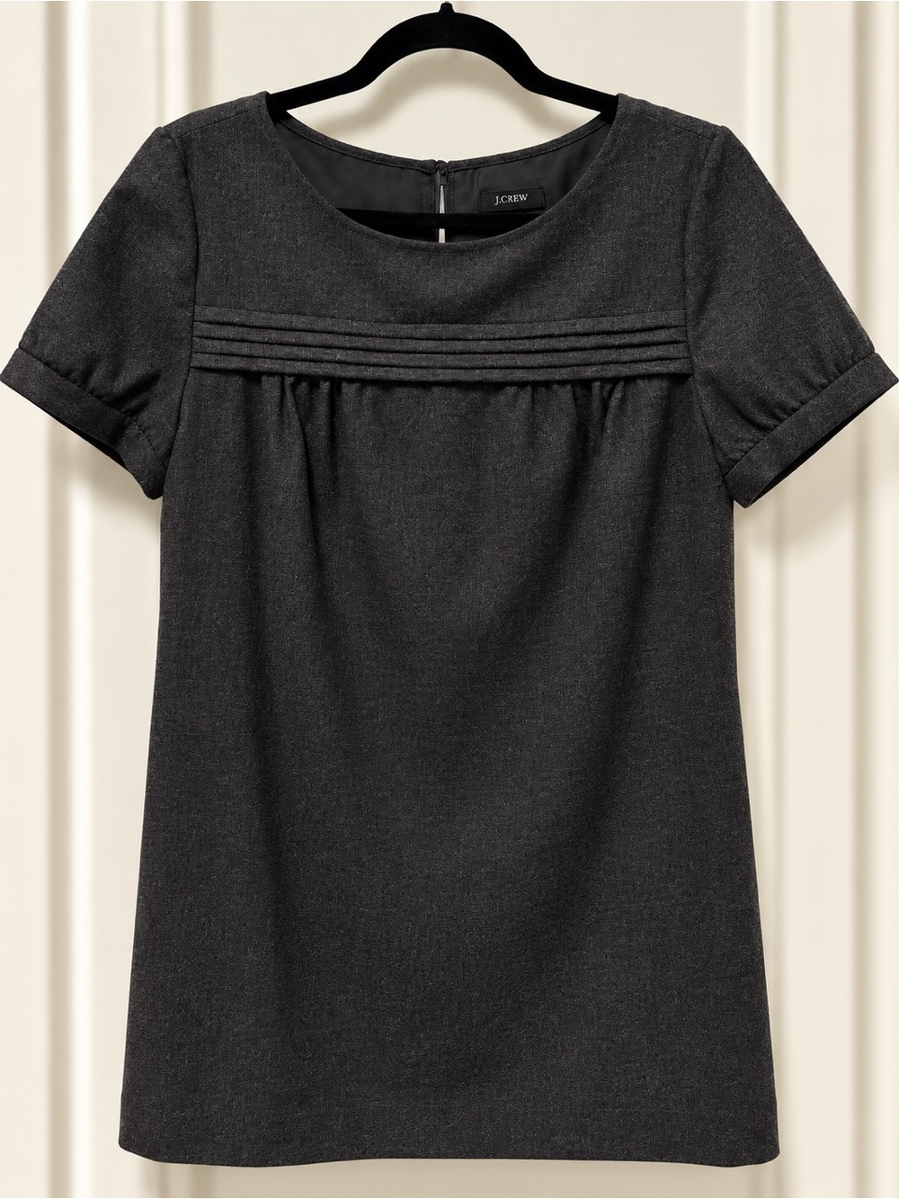 J. Crew Charcoal Pleated Yoke Short-Sleeve Mini Dress Size 8